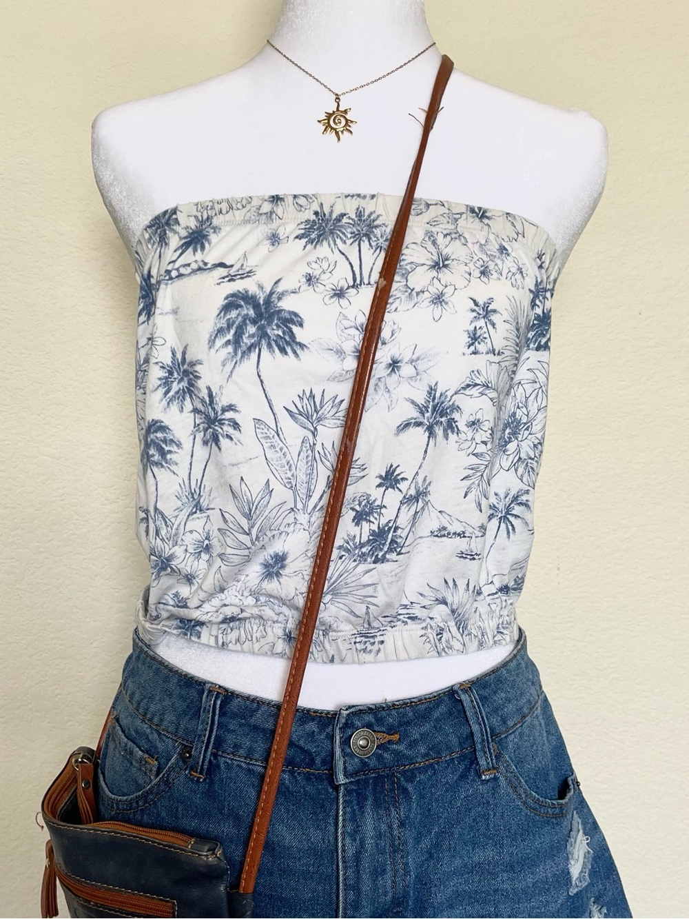 American Eagle Blue Coastal Cropped Tube Top | Size Medium